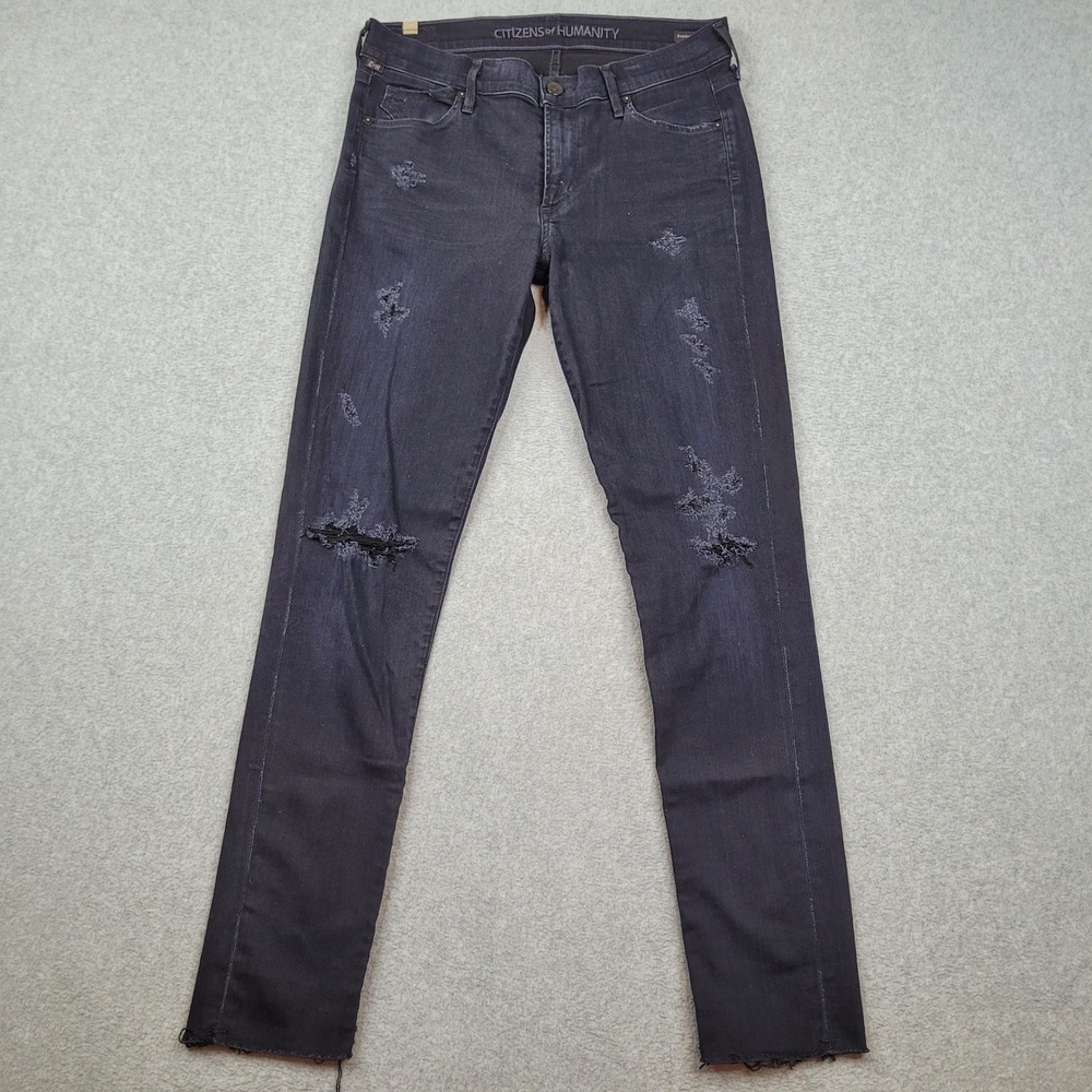 Citizens‎ of Humanity Avedon Skinny Jeans Womens 30 Black Distressed Raw Hem